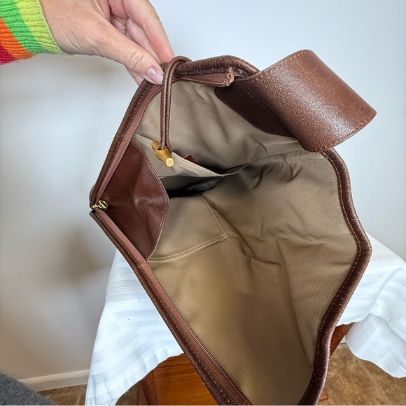 Longchamp Iconic Le Roseau Brown Leather Triangle Single Strap Sling Backpack - Picture 11 of 12